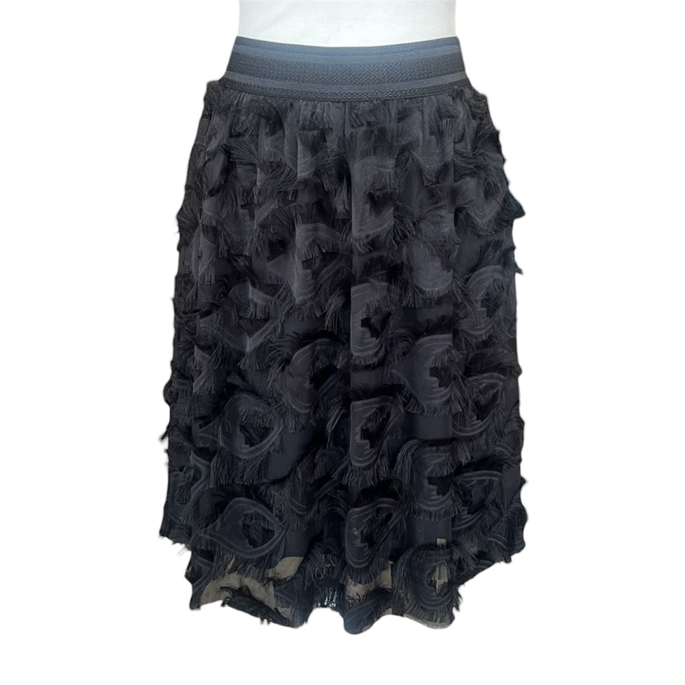 Eye Candy high waisted black textured feather fringe festive skirt Size Medium